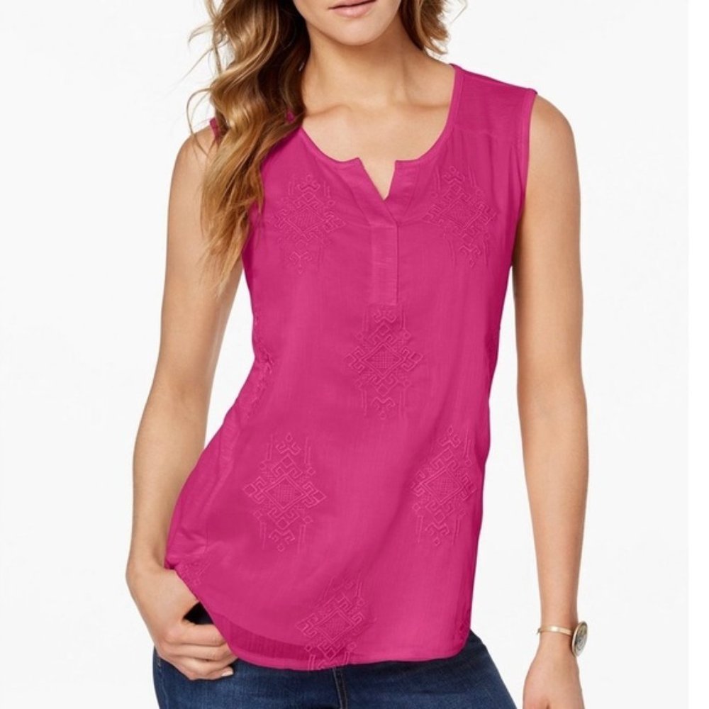 Style & Co Embroidered Sleeveless Top Sz L